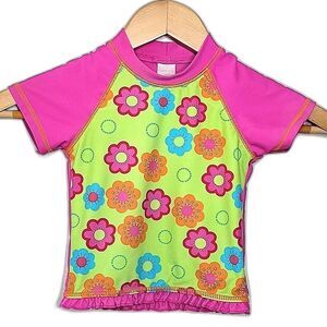 CARTER'S Floral Rash Guard Swim Tee Shirt size 3T Pink Green Blue Orange